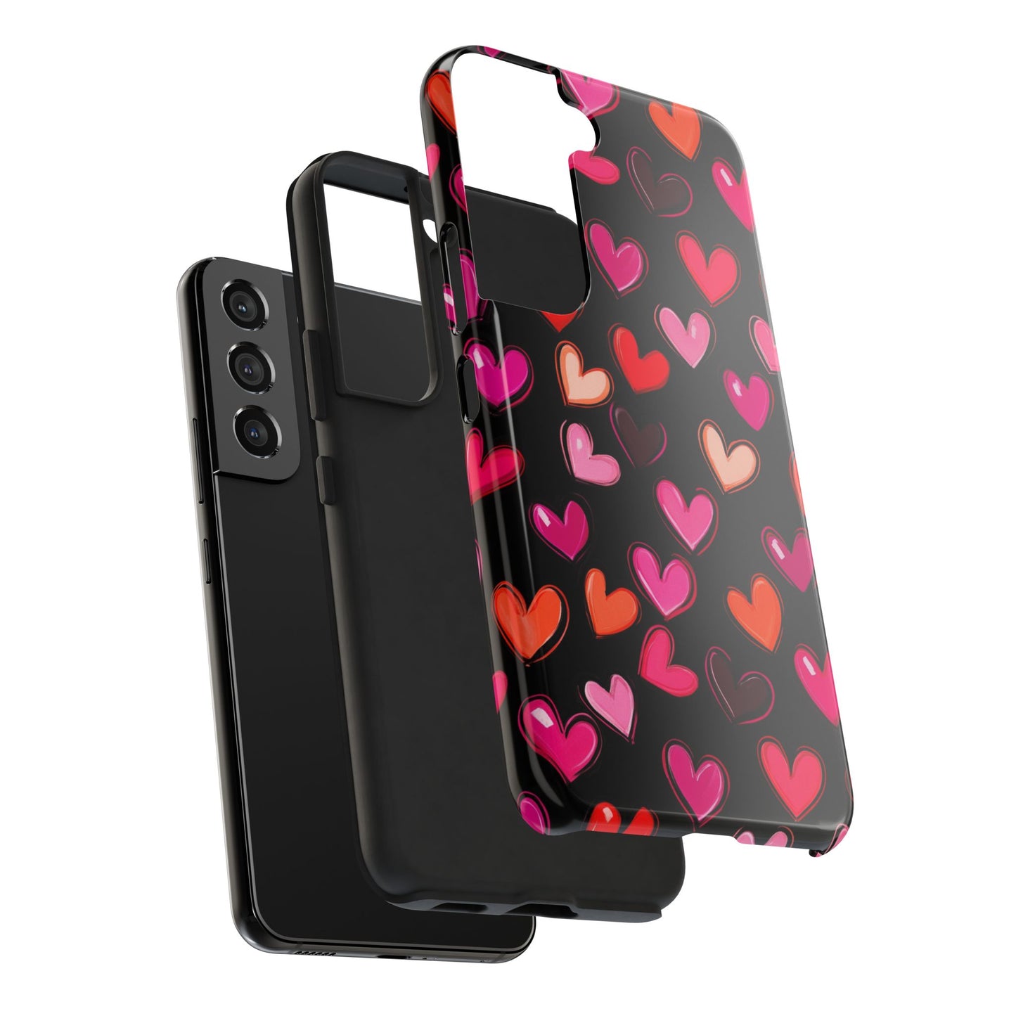 Love is in the Air | Colorful Hearts on Black Phone Case