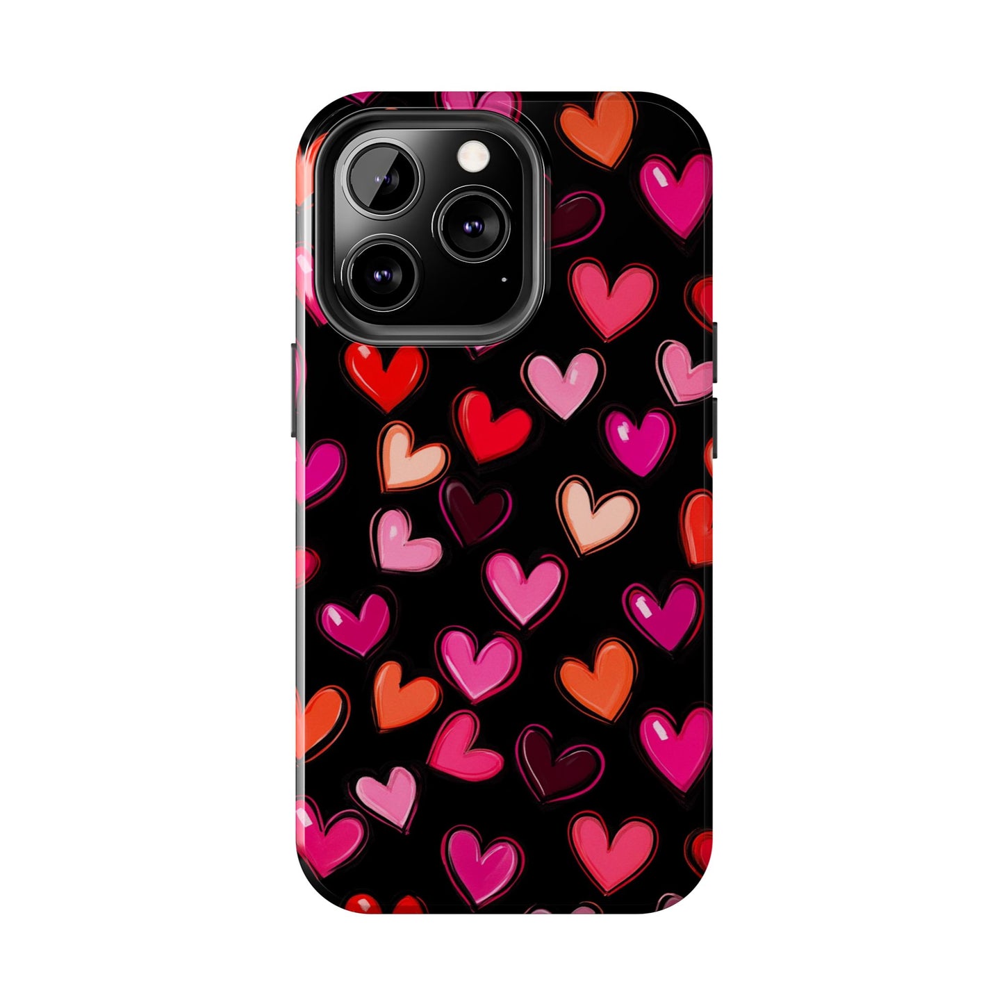 Love is in the Air | Colorful Hearts on Black Phone Case