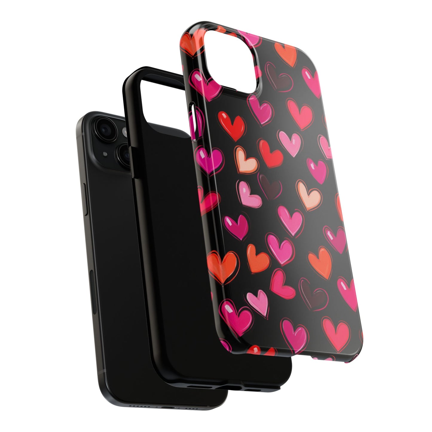 Love is in the Air | Colorful Hearts on Black Phone Case