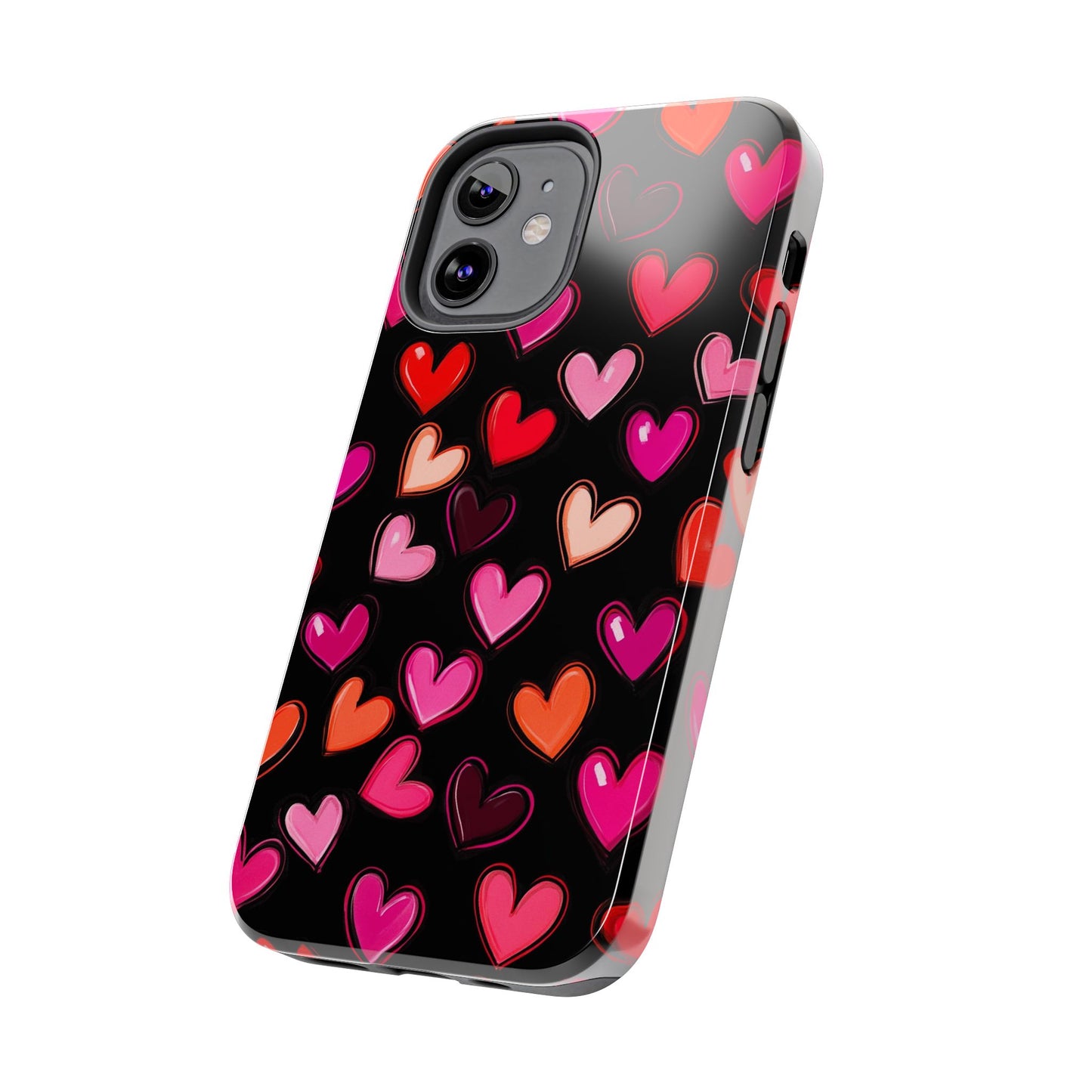 Love is in the Air | Colorful Hearts on Black Phone Case