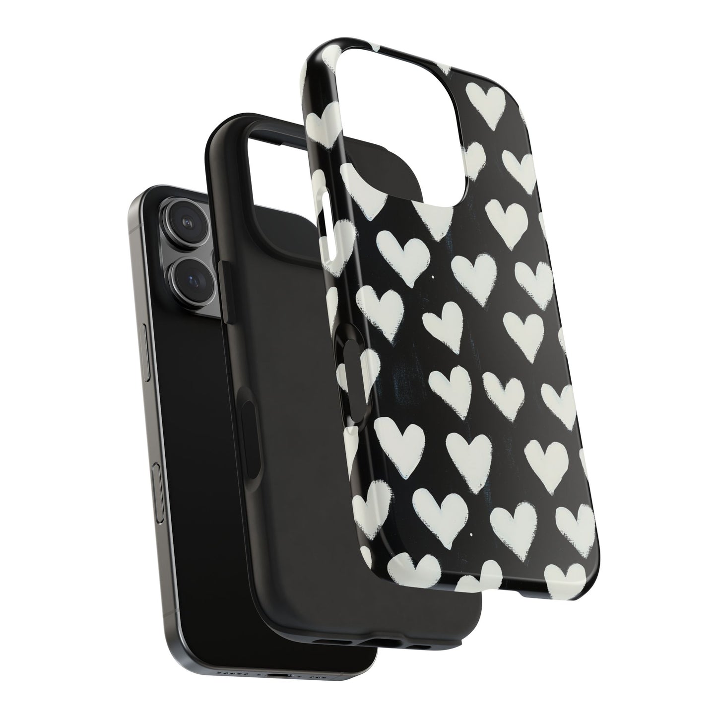 Love is in the Air | White Hearts on Black Phone Case