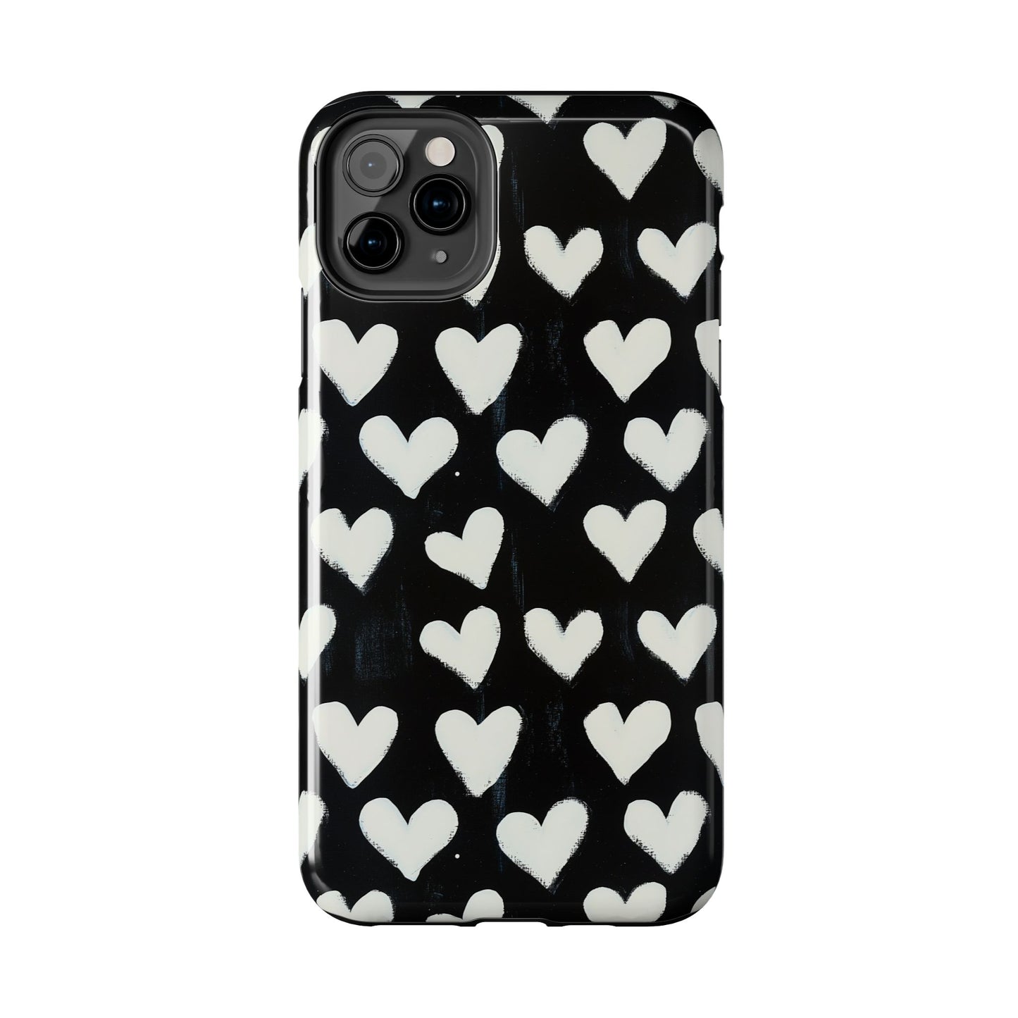 Love is in the Air | White Hearts on Black Phone Case