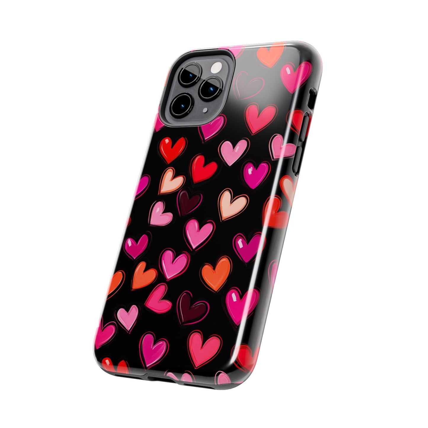 Love is in the Air | Colorful Hearts on Black Phone Case