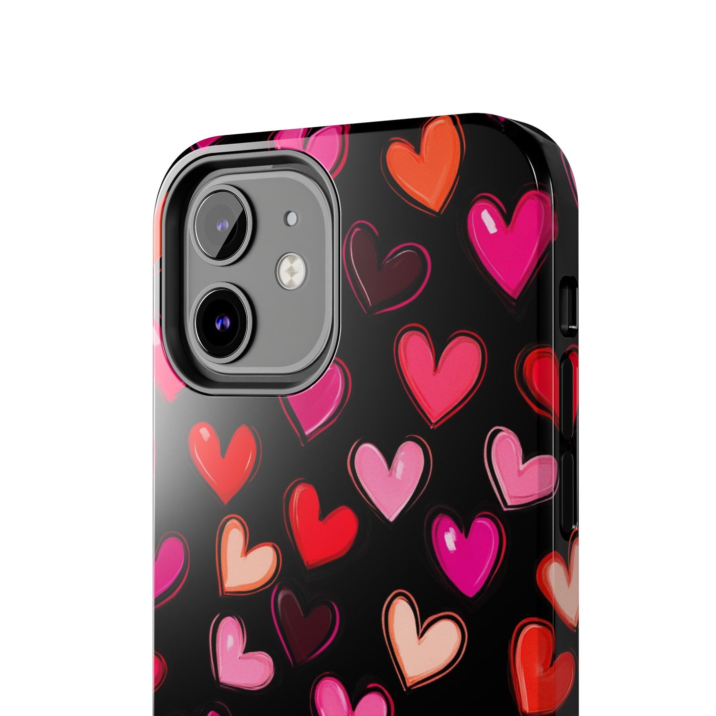 Love is in the Air | Colorful Hearts on Black Phone Case