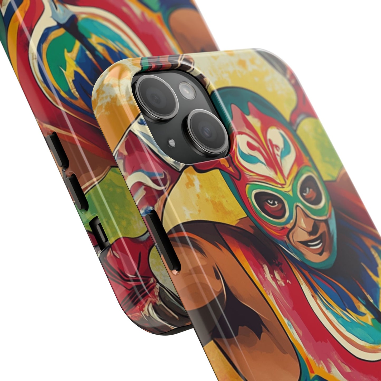 Colorful Lucha Libre Wrestler Tough Phone Case - Protective Phone Cover, Fun Wrestling Fan Gift, Vibrant Masked Wrestler Phone