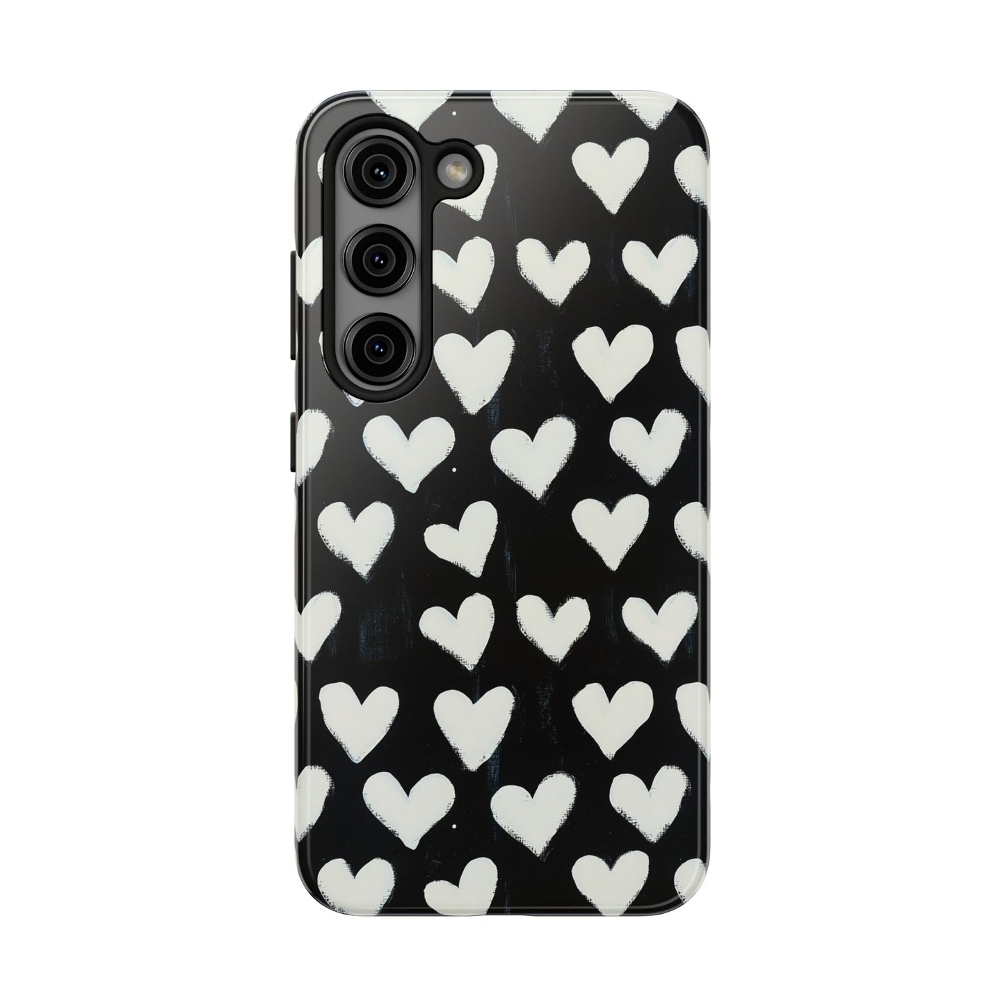 Love is in the Air | White Hearts on Black Phone Case