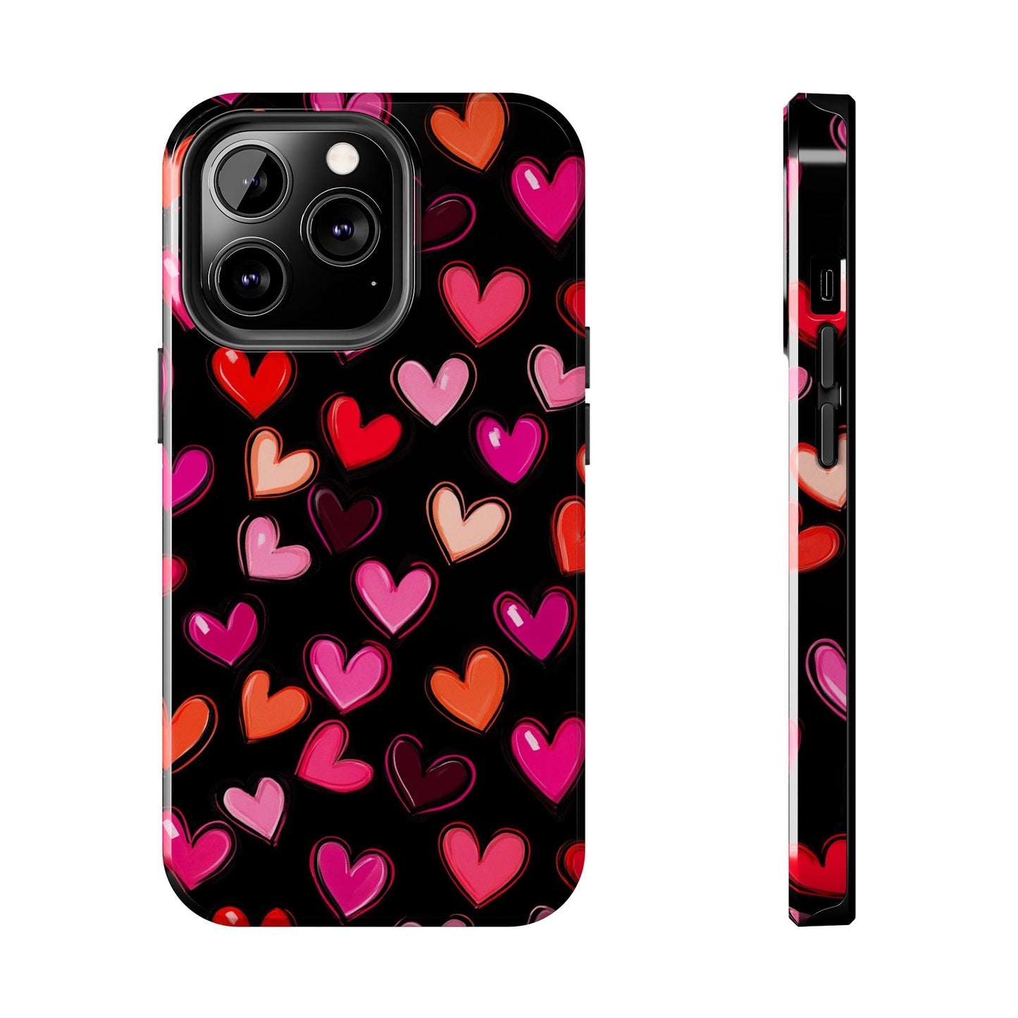Love is in the Air | Colorful Hearts on Black Phone Case