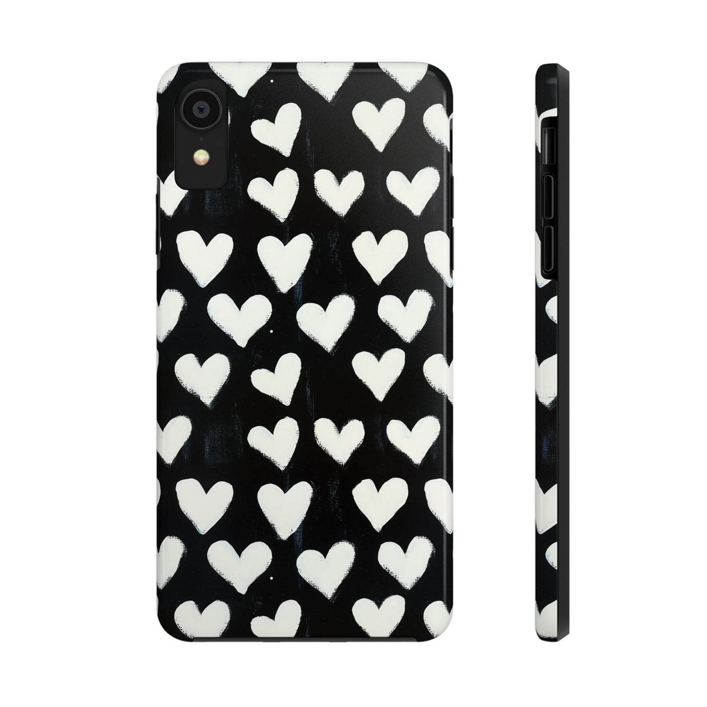 Love is in the Air | White Hearts on Black Phone Case