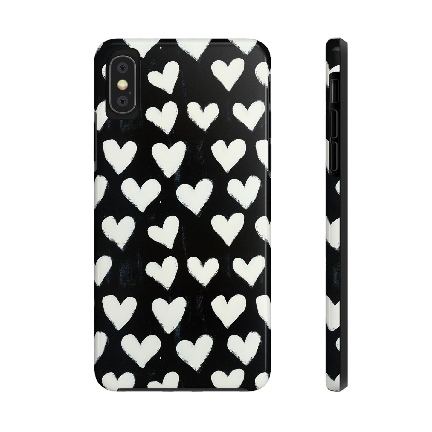 Love is in the Air | White Hearts on Black Phone Case