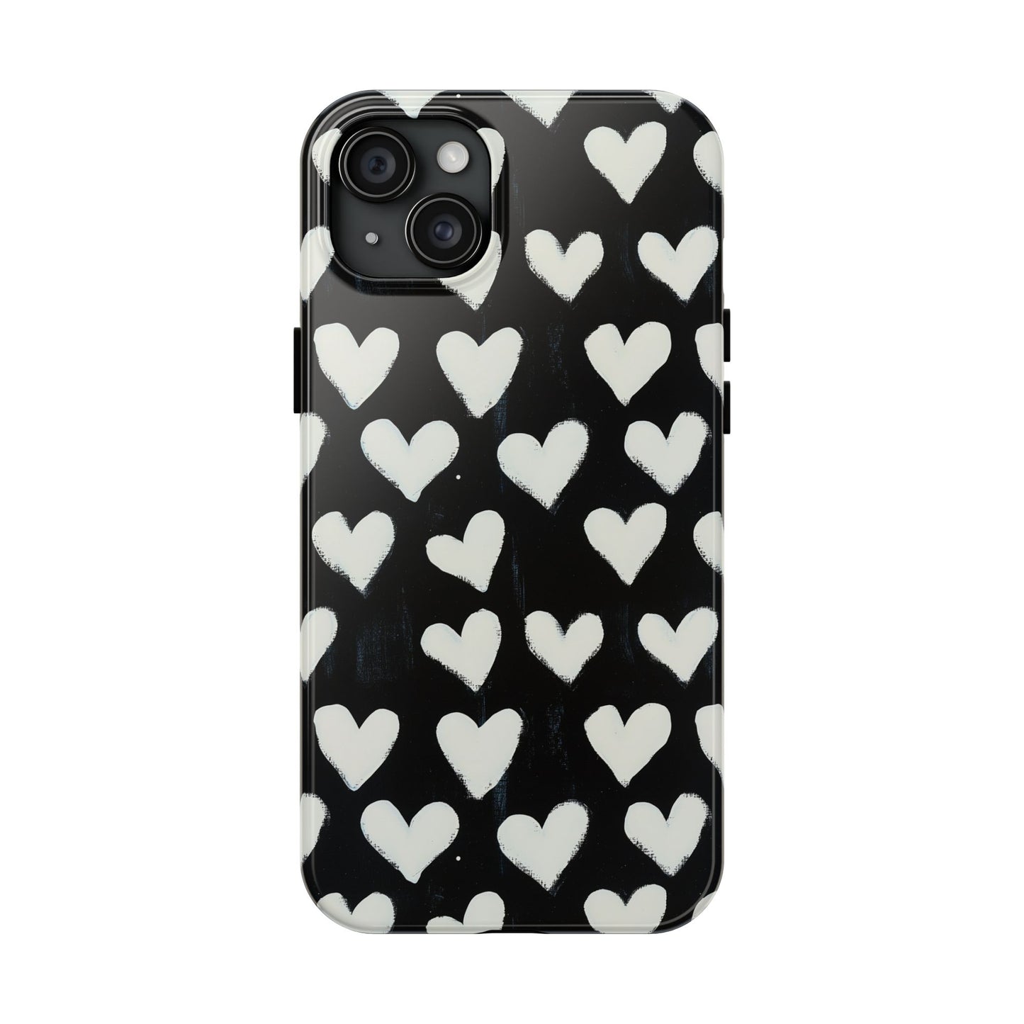 Love is in the Air | White Hearts on Black Phone Case