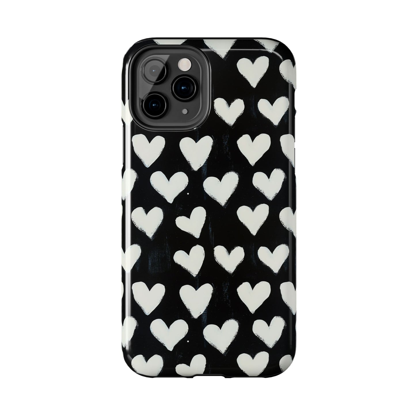 Love is in the Air | White Hearts on Black Phone Case
