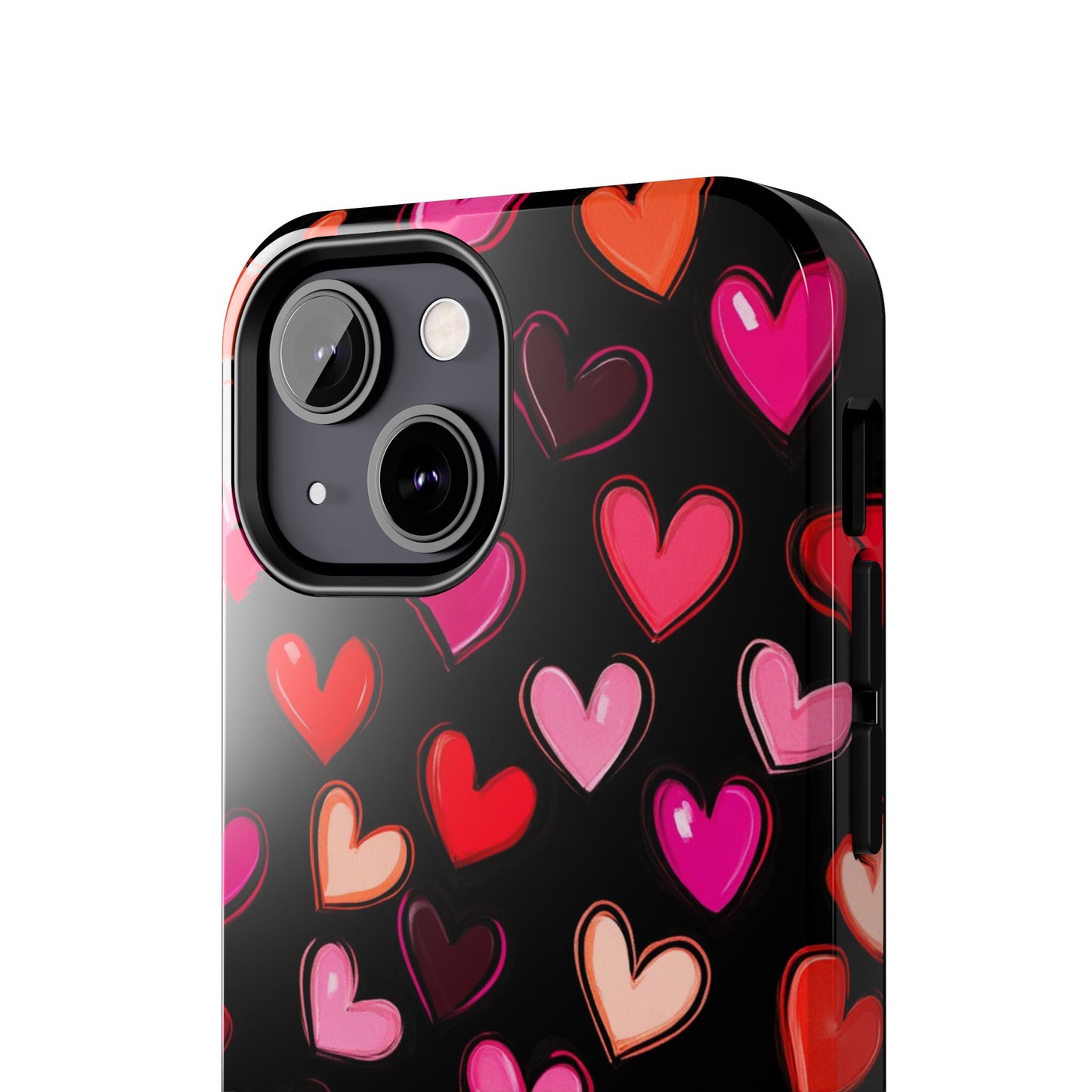 Love is in the Air | Colorful Hearts on Black Phone Case