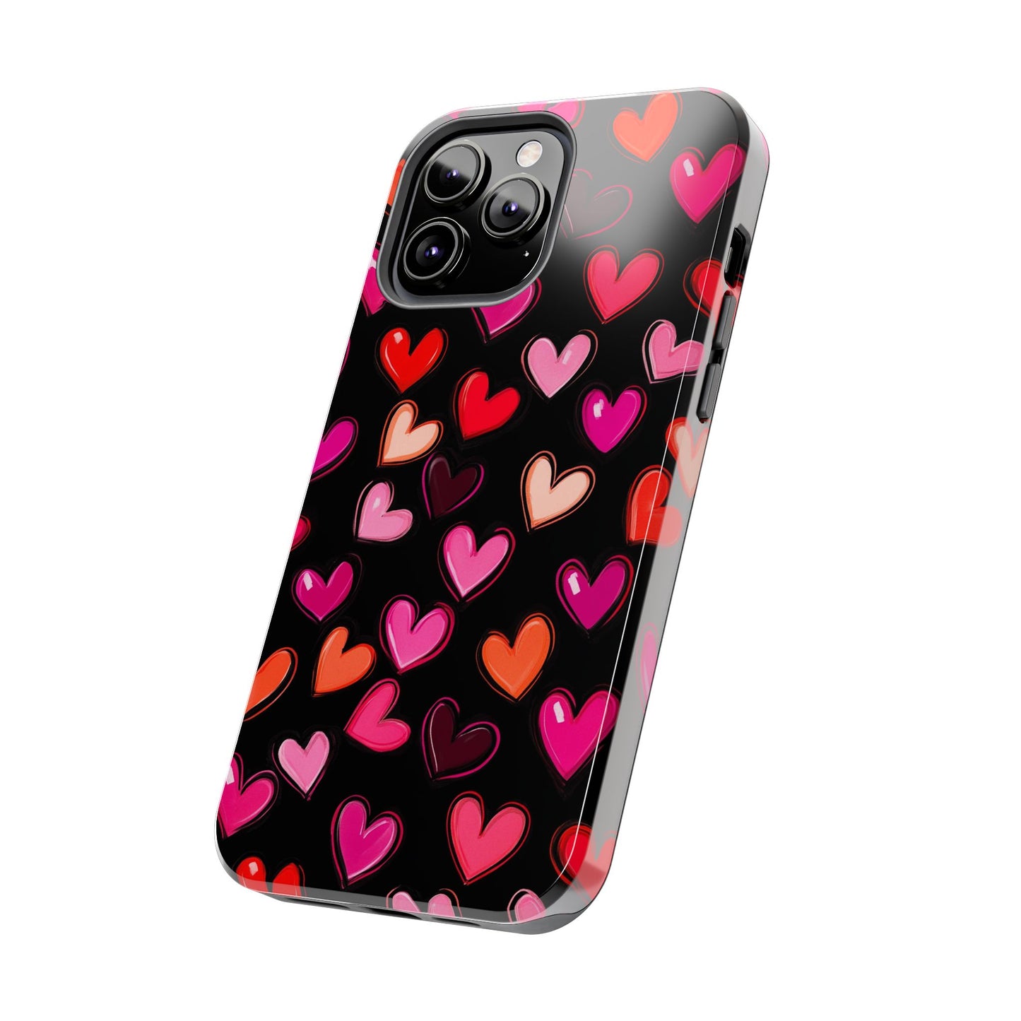Love is in the Air | Colorful Hearts on Black Phone Case
