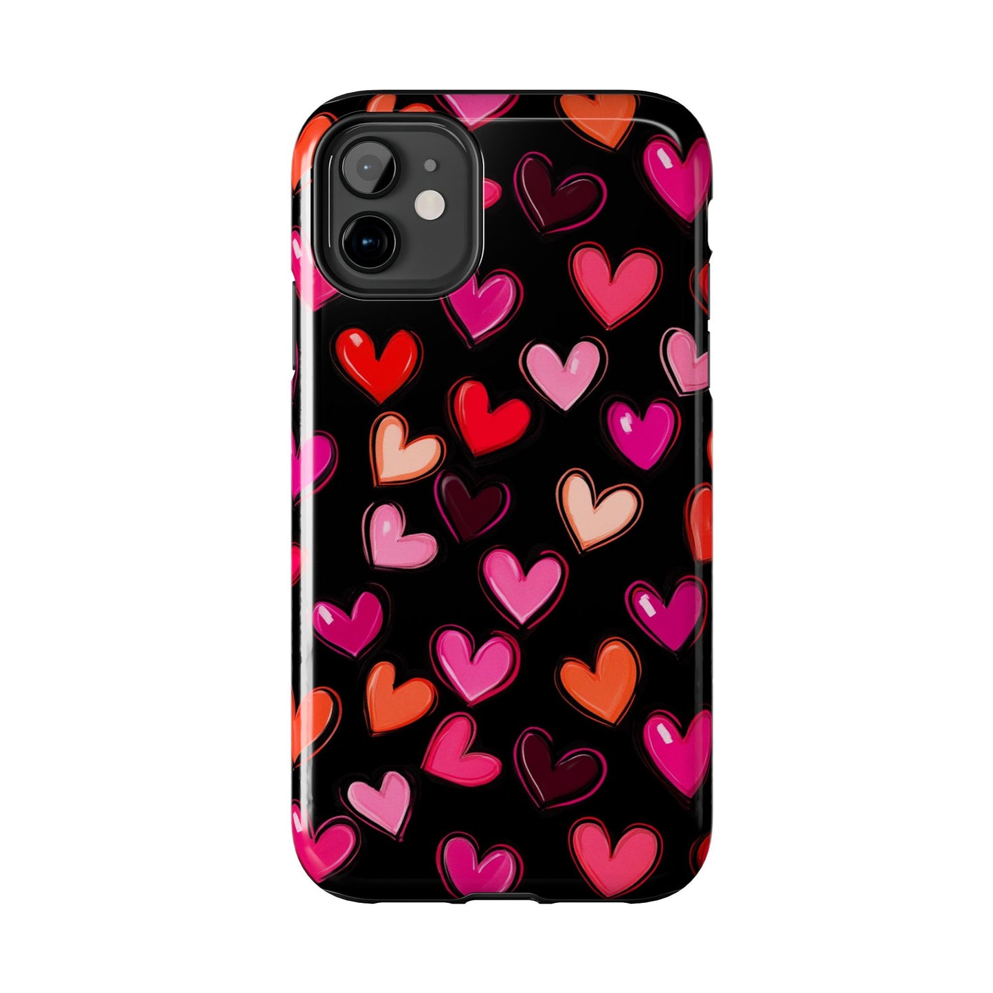 Love is in the Air | Colorful Hearts on Black Phone Case
