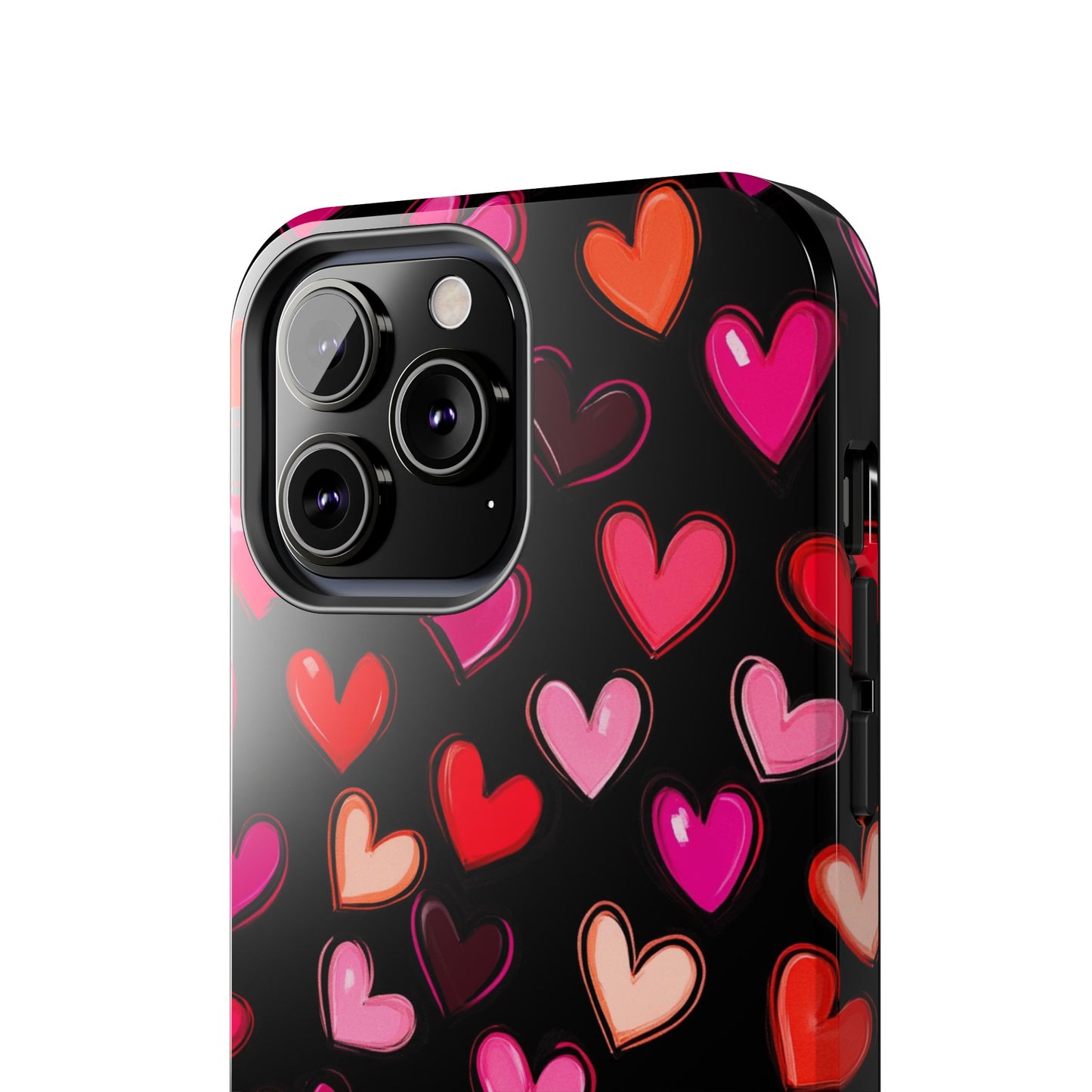 Love is in the Air | Colorful Hearts on Black Phone Case