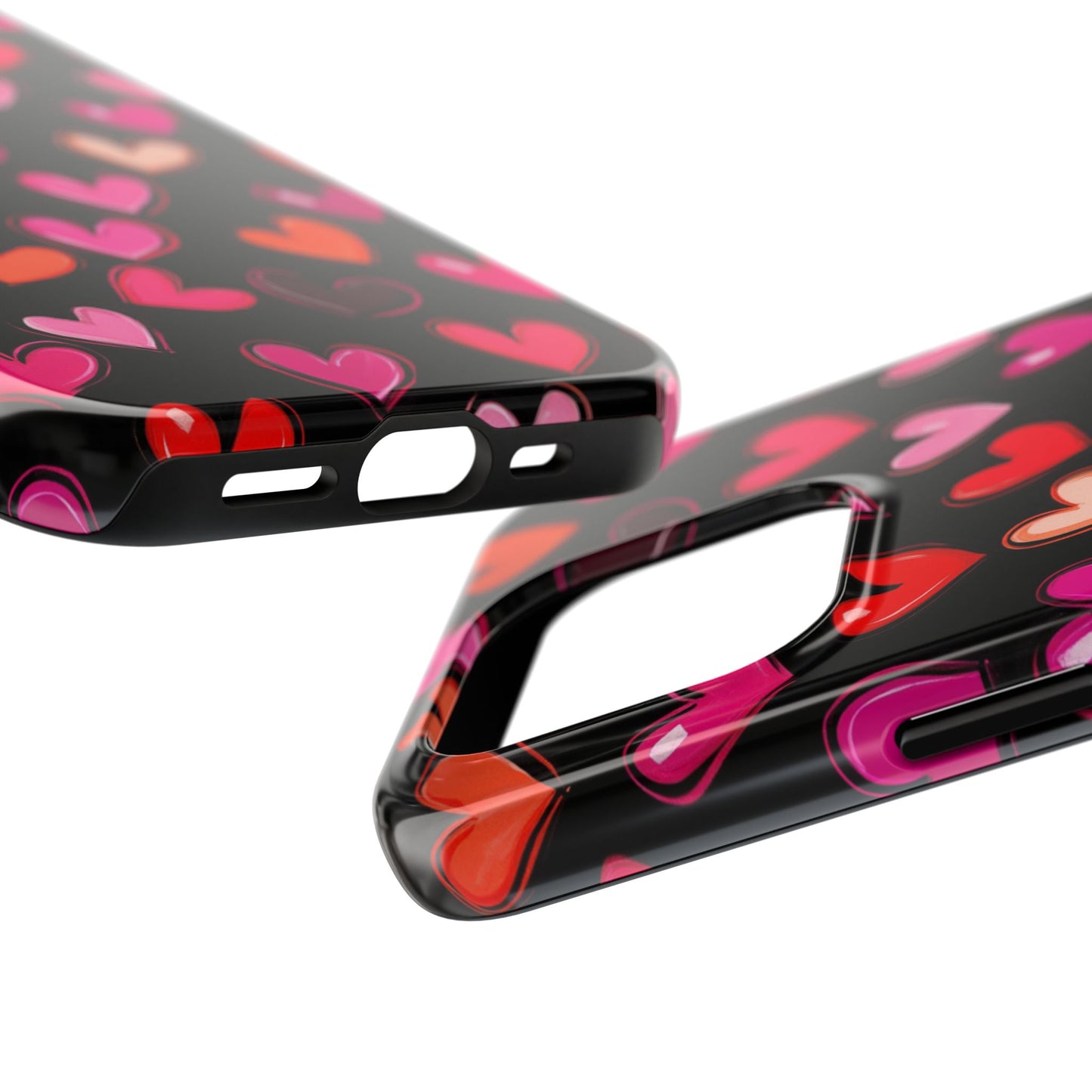 Love is in the Air | Colorful Hearts on Black Phone Case