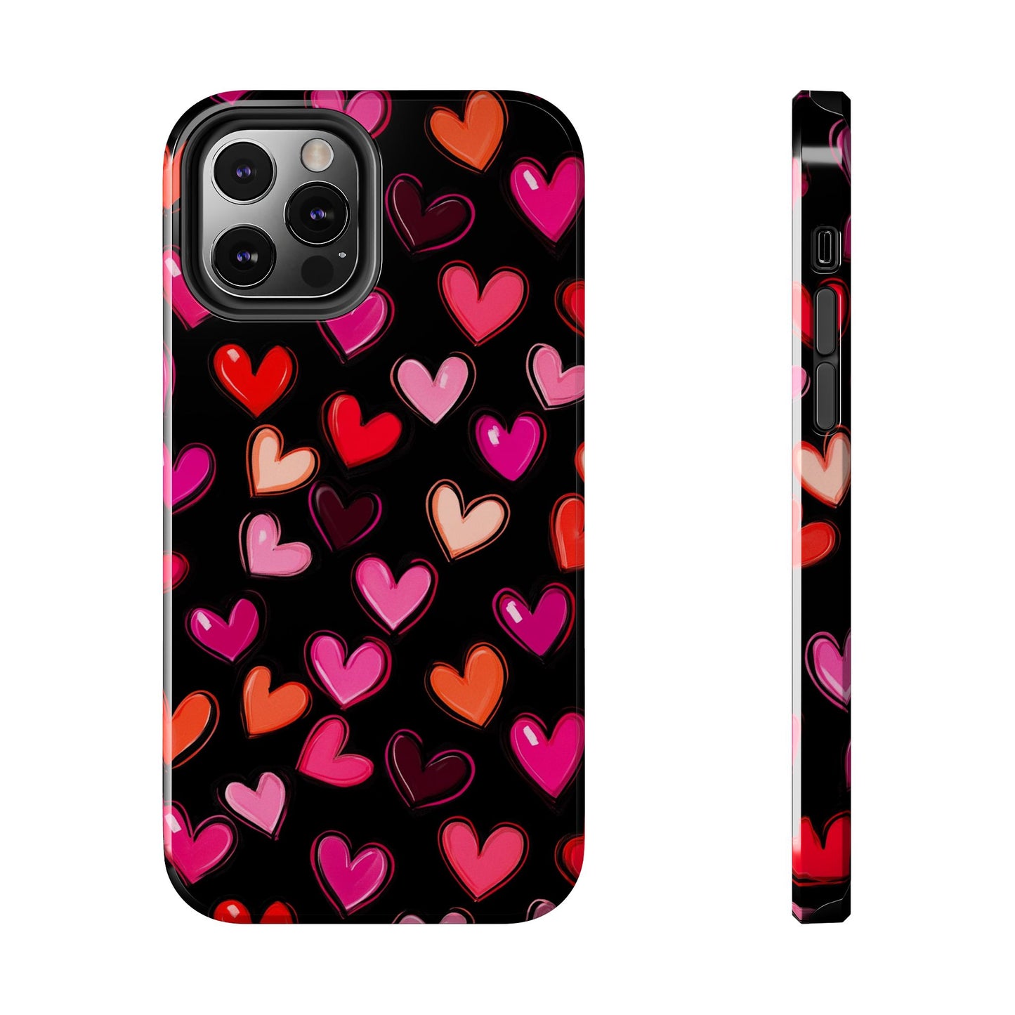 Love is in the Air | Colorful Hearts on Black Phone Case