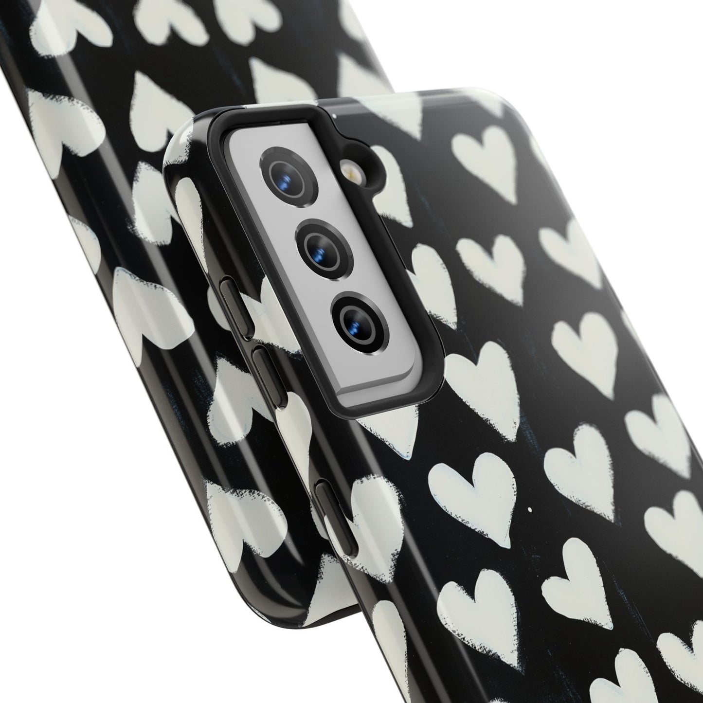 Love is in the Air | White Hearts on Black Phone Case